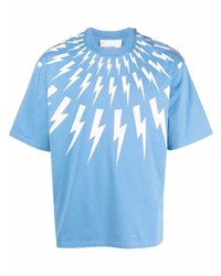 T-shirt à col rond imprimé bleu clair Neil Barrett