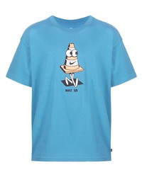 T-shirt à col rond imprimé bleu clair Nike