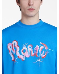 T-shirt à col rond imprimé bleu clair Marni