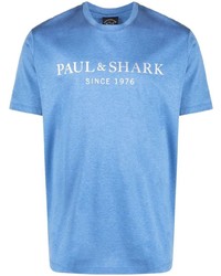 T-shirt à col rond imprimé bleu clair Paul & Shark
