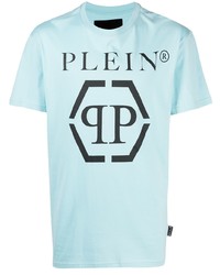 T-shirt à col rond imprimé bleu clair Philipp Plein