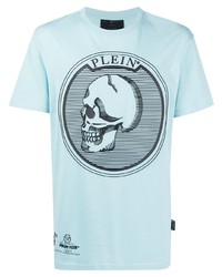 T-shirt à col rond imprimé bleu clair Philipp Plein