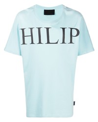 T-shirt à col rond imprimé bleu clair Philipp Plein