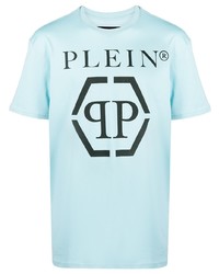 T-shirt à col rond imprimé bleu clair Philipp Plein