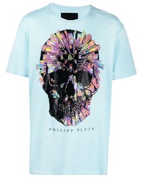 T-shirt à col rond imprimé bleu clair Philipp Plein