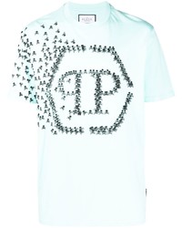 T-shirt à col rond imprimé bleu clair Philipp Plein