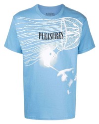T-shirt à col rond imprimé bleu clair Pleasures