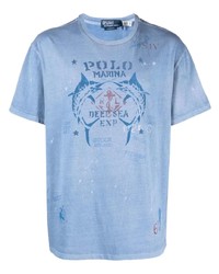 T-shirt à col rond imprimé bleu clair Polo Ralph Lauren