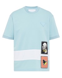 T-shirt à col rond imprimé bleu clair Prada