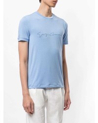 T-shirt à col rond imprimé bleu clair Giorgio Armani