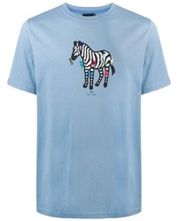 T-shirt à col rond imprimé bleu clair PS Paul Smith