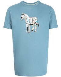 T-shirt à col rond imprimé bleu clair PS Paul Smith