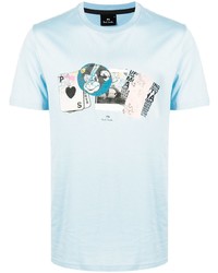 T-shirt à col rond imprimé bleu clair PS Paul Smith