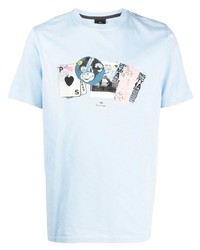 T-shirt à col rond imprimé bleu clair PS Paul Smith