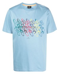 T-shirt à col rond imprimé bleu clair PS Paul Smith