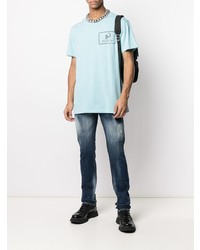 T-shirt à col rond imprimé bleu clair Philipp Plein