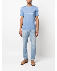 T-shirt à col rond imprimé bleu clair Brunello Cucinelli