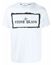 T-shirt à col rond imprimé bleu clair Stone Island
