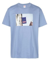 T-shirt à col rond imprimé bleu clair Supreme