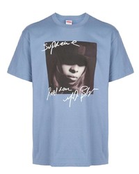 T-shirt à col rond imprimé bleu clair Supreme