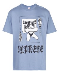 T-shirt à col rond imprimé bleu clair Supreme