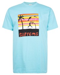 T-shirt à col rond imprimé bleu clair Supreme