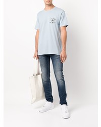 T-shirt à col rond imprimé bleu clair Stussy