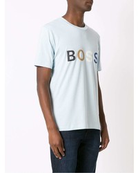 T-shirt à col rond imprimé bleu clair BOSS