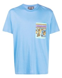 T-shirt à col rond imprimé bleu clair VERSACE JEANS COUTURE