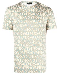 T-shirt à col rond imprimé bleu clair Versace