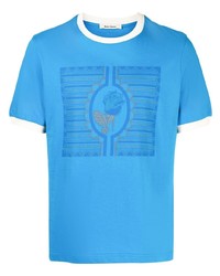 T-shirt à col rond imprimé bleu clair Wales Bonner