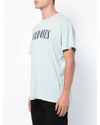 T-shirt à col rond imprimé bleu clair Amiri