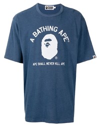 T-shirt à col rond imprimé bleu marine et blanc A Bathing Ape