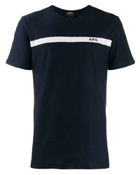 T-shirt à col rond imprimé bleu marine et blanc A.P.C.