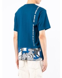 T-shirt à col rond imprimé bleu marine et blanc AAPE BY A BATHING APE