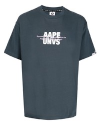 T-shirt à col rond imprimé bleu marine et blanc AAPE BY A BATHING APE