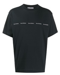 T-shirt à col rond imprimé bleu marine et blanc Acne Studios