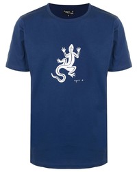 T-shirt à col rond imprimé bleu marine et blanc agnès b.