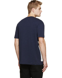 T-shirt à col rond imprimé bleu marine et blanc McQ