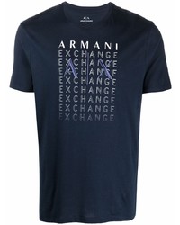 T-shirt à col rond imprimé bleu marine et blanc Armani Exchange