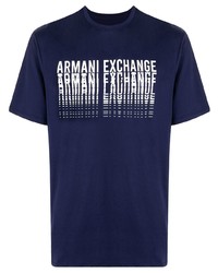 T-shirt à col rond imprimé bleu marine et blanc Armani Exchange