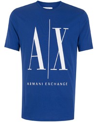 T-shirt à col rond imprimé bleu marine et blanc Armani Exchange