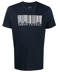 T-shirt à col rond imprimé bleu marine et blanc Armani Exchange