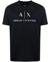 T-shirt à col rond imprimé bleu marine et blanc Armani Exchange