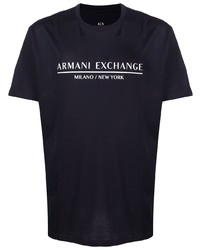 T-shirt à col rond imprimé bleu marine et blanc Armani Exchange