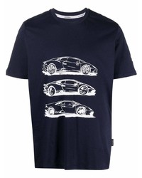 T-shirt à col rond imprimé bleu marine et blanc Automobili Lamborghini