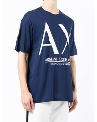 T-shirt à col rond imprimé bleu marine et blanc Armani Exchange
