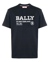 T-shirt à col rond imprimé bleu marine et blanc Bally