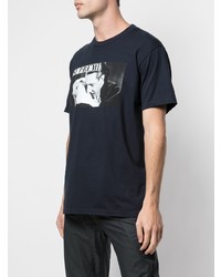 T-shirt à col rond imprimé bleu marine et blanc Supreme