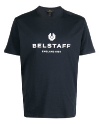 T-shirt à col rond imprimé bleu marine et blanc Belstaff